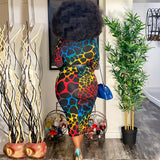 Women Plus Size Midi Dresses Printed Skinny Sheath Mid-Length Dress