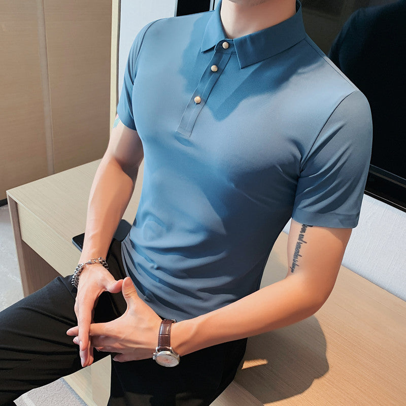 Men Polo Shirts Slim Fit Solid Color Polo Collar Short Sleeve T-shirt