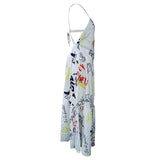 Women Bohemian Dress Sexy Cross Sling Backless Slip Dress Printed Dress