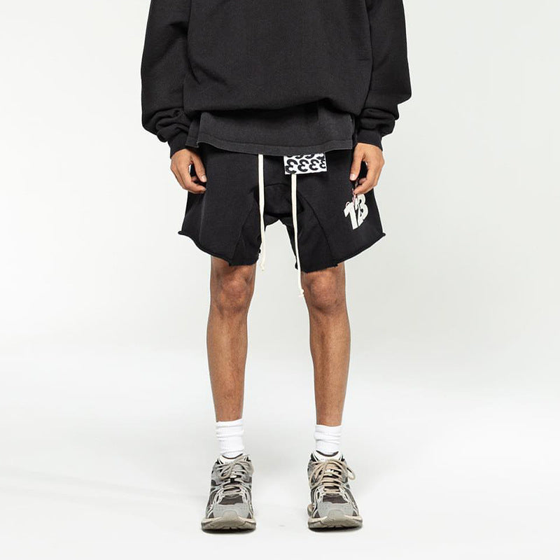 Rrr123 Shorts Summer Vintage Print Drawstring Loose Cotton Sports Shorts