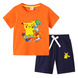 Children Pokemon Pikachu Tshirts & Shorts Short Sleeve Shorts Suit Leisure Sports Neutral