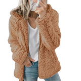 Women Sherpa Jacket Fall Winter Hooded Woolen Faux Cashmere Zipper Jacket