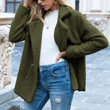 Women Sherpa Jacket Autumn and Winter Button Lapel Loose Fleece Shirt Cardigan Goat Hair Wool Coat