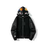 Shark Print Hoodie Digital Pixels Camouflage Color Matching Cap Jacket Sleeve Sweater Hooded Zipper Cardigan Outerwear