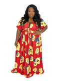 Women Plus Size Maxi Dresses Summer Popular Sexy V-neck Printed Dress