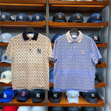 Yankees Spring and Summer Couple Full Printed Embroidery Lapel Short Sleeve Polo Shirt T-shirt