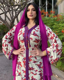 Muslim Women Stylish Kashibo Abaya Muslim Ladies Long Gown Islamic Clothing Jilbab Jalabiya Purple Loose Print Dress