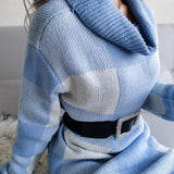 Sweater Dress Outfit With Tights 2 Pieces Set Autumn Casual Plaid High Collar Sweater Dress Knitted Dress