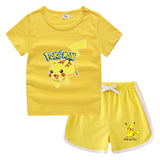 Children Pokemon Pikachu Tshirts & Shorts Leisure Sports Suction Suit Neutral