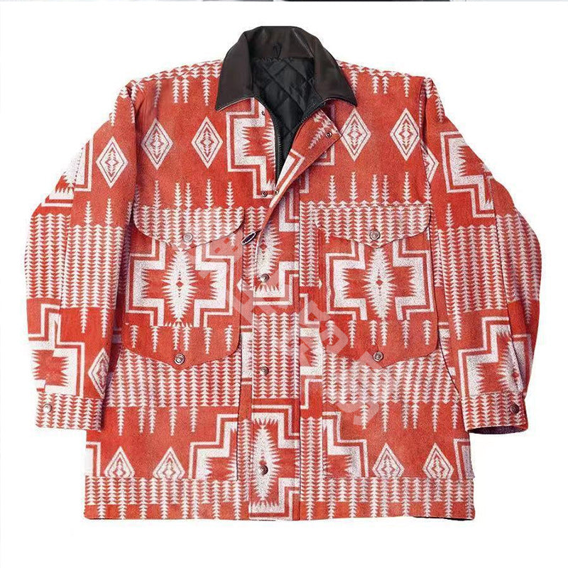 John Dutton Jacket Casual Men's Coat Vintage Printed Jacket Woolen Coat