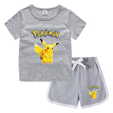 Children Pokemon Pikachu Tshirts & Shorts Casual Sports Sweat-Absorbent Suit Neutral