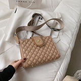 The Teacher Tote Diamond Lock Small Square Bag Women's Casual Wide Shoulder Straps Shoulder Crossbody Small Women Bag