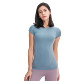 Moisture Wicking Shirts Spring/Summer round Neck Slim Fit Solid Color Short Sleeve Women Elastic Quick-Drying Yoga Clothes