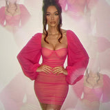Women Summer Dresses Mini Dress Spring Sexy Backless Lantern Sleeve Pleated Skirt Dress