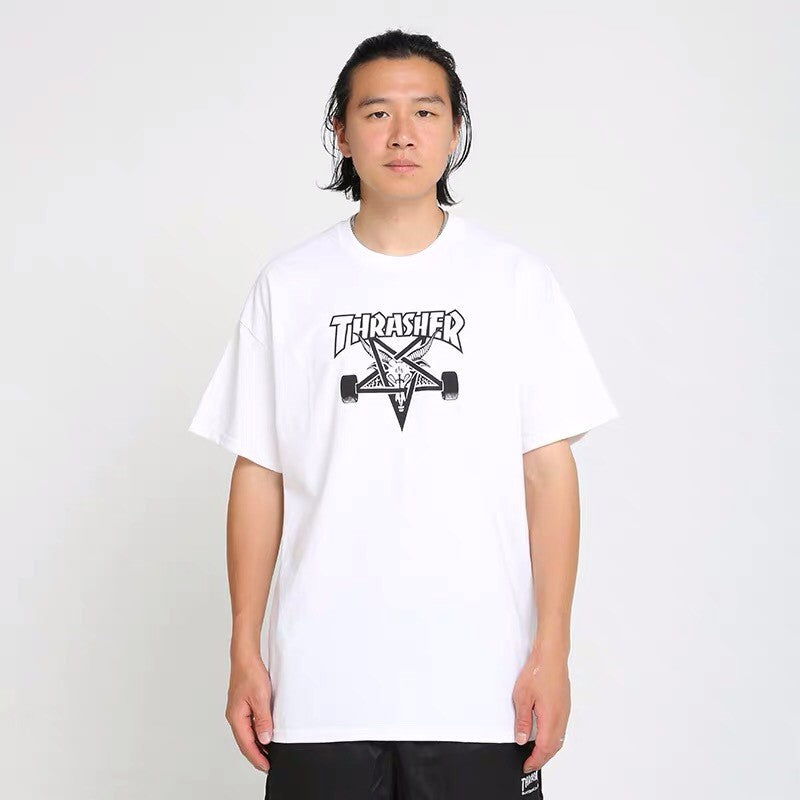 Thrasher T Shirt Thrasher Pentagram Sheep Head Flame Loose Short Sleeve Fall Winter Couples
