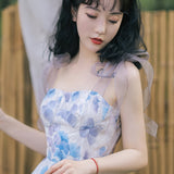 Women cottagecore Dress Vintage Sleeveless Gentle Fairy Waist Dress