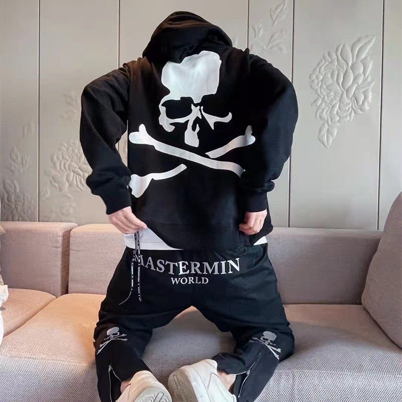 Skull Hoodie Skull Exposed Head Autumn and Winter Fleece-Lined Multi-Letter Printing Men's Women's Hoodie Loose Hoodie
