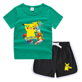 Children Pokemon Pikachu Tshirts & Shorts Casual Sports Sweat-Absorbent Suit Neutral