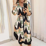Work Dresses for Girls Women's Autumn Printed Plaid Lapel Lace-up Dress
