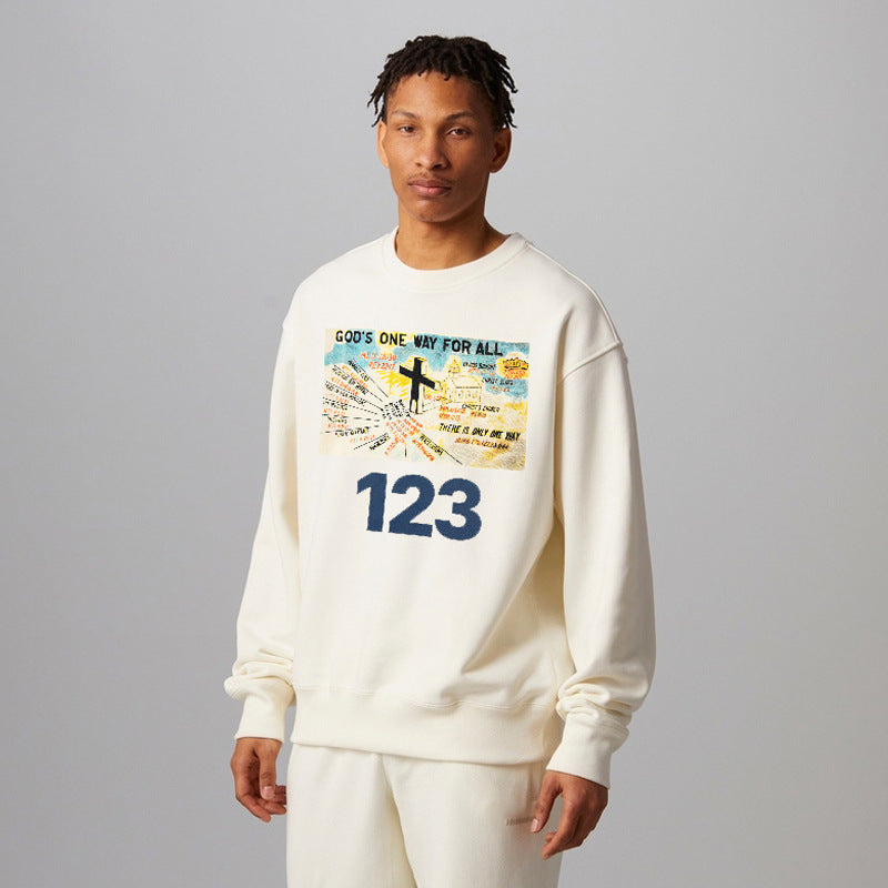 Rrr123 Sweatshirt Retro Graffiti Printing Loose round Neck Fleece-Lined Sweater