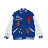 Letterman Jacket Outfit Senior Jackets Varsity Baseball Coat Cartoon Bear Embroidery Baseball Uniform Men's Jacket Coat