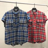 Mens Flannel Jacket Fog 6Th Stand Collar Flannel Plaid Loose Sleeveless Jacket Short-Sleeved Shirt