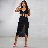 Women Top & Skirt 2 Piece Set Summer Cropped Tank Top Hip Split Skirt Suit