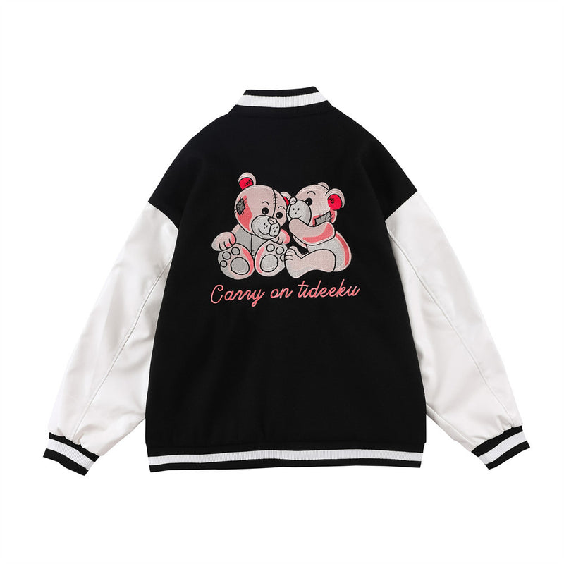Letterman Jacket Outfit Senior Jackets Varsity Baseball Coat Bear Embroidered Colorblock Baseball Uniform outside