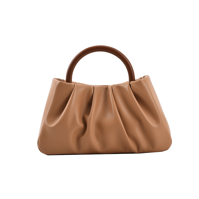 The Teacher Tote Pleated Wooden Handle Cloud Portable Women's Bag Crossbody Mini Bag