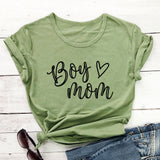Boy Mama T Shirts Mother's Day Boy Mom Letter Heart Printing round Neck T-shirt