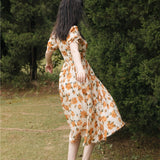 Women Cottagecore Dress Vintage Floral Dress Sweet Dress Long Dress