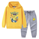 Children Pokemon Pikachu Hoodie & Pant Set Hooded Sweater Trousers Two-Piece Set Baby Cotton