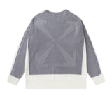 Off White Winter Fleece Sweatshirts Autumn and Winter Stitching Arrow round Neck Pullover Knitted Sweater