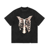 Present T Shirt Skeleton Printed round Neck Distressed Couple Loose