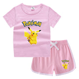 Children Pokemon Pikachu Tshirts & Shorts Casual Sports Sweat-Absorbent Suit Neutral