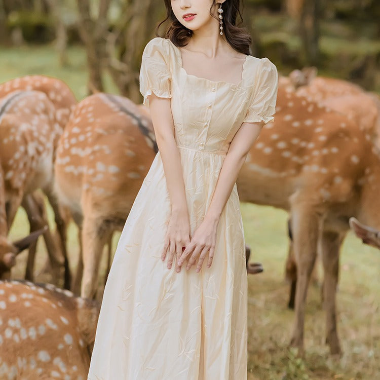 Women cottagecore Dress Retro Gentle Style Dress Summer A- line Dress