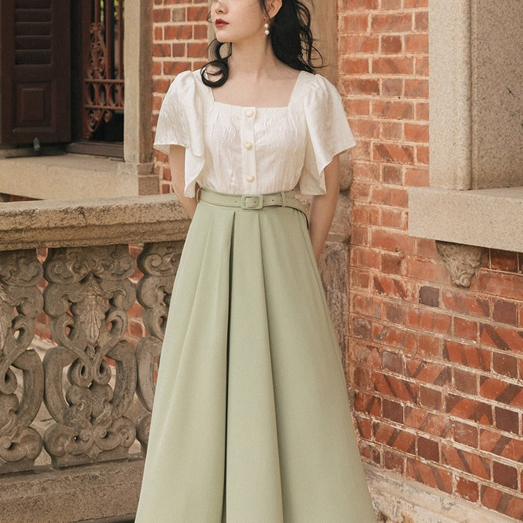 Women Cottagecore Dress Vintage Shirt Skirt