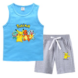 Children Pokemon Pikachu Tshirts & Shorts Vest Middle Pants Sports Casual Bottoming Shirt Two Pieces