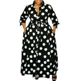 Women Plus Size Maxi Dresses Shirt Long Sleeve Dotted Prints Dress
