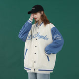 Dodgers Letter Man Jacket Outfit Senior Jackets Varsity Baseball College Coat Men's Sports Casual Embroidery Contrast Color Baseball Uniform