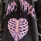 Skeleton Hoodie Retro Dark Skeleton Letter Print Loose-Fitting Hoodie