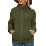 Women Sherpa Jacket Lamb Wool Cardigan Coat Double-Sided Plush Jacket Coat Top