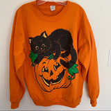 Halloween Costumes Fall Cat Pumpkin Printed Crew Neck Sweatshirt Female