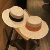Straw Hat Hand-Woven Flat Straw Hat Women's Spring and Summer Top Hat