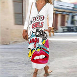 Work Dresses with Pockets Women's Dress Autumn and Winter Printed Skirt with Zipper Pocket Dress
