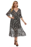 Women Plus Size Maxi Dresses V Collar Chiffon Printed Dress