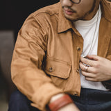 Work Shirts Vintage Pendant Long-Sleeved Shirt Spring and Autumn Khaki Washed Coat for Men