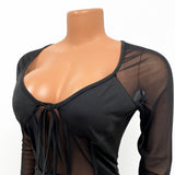 Kesha Black Dress Women's Fashion Sexy Mesh Stitching See-through Tied Dress