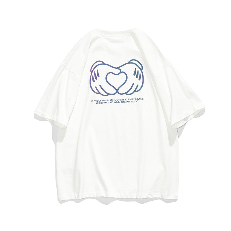 Men's T-shirt Summer Reflective Love Cartoon Short-Sleeved T-shirt Men Loose Casual Half Sleeves