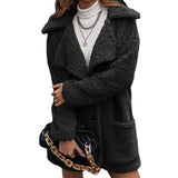 Women Sherpa Jacket Coat Loose Lapels Lamb Wool Trench Coat